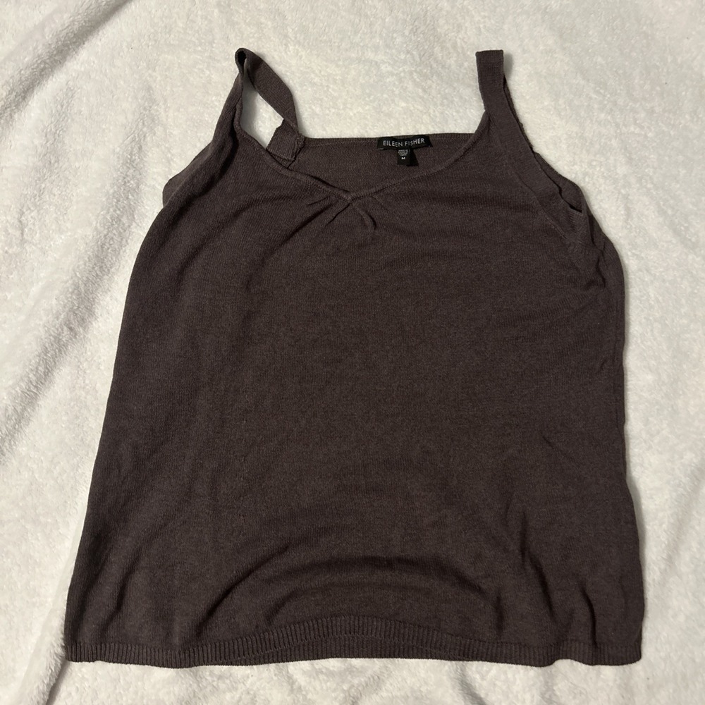 EILEEN FISHER Tank Top M‎ Stretch Cotton Brown V Neck